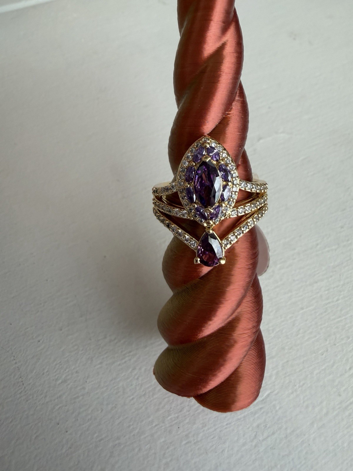 Bomb Party Gold Plated Amethyst CZ Cocktail Ring Size 6 RG41502