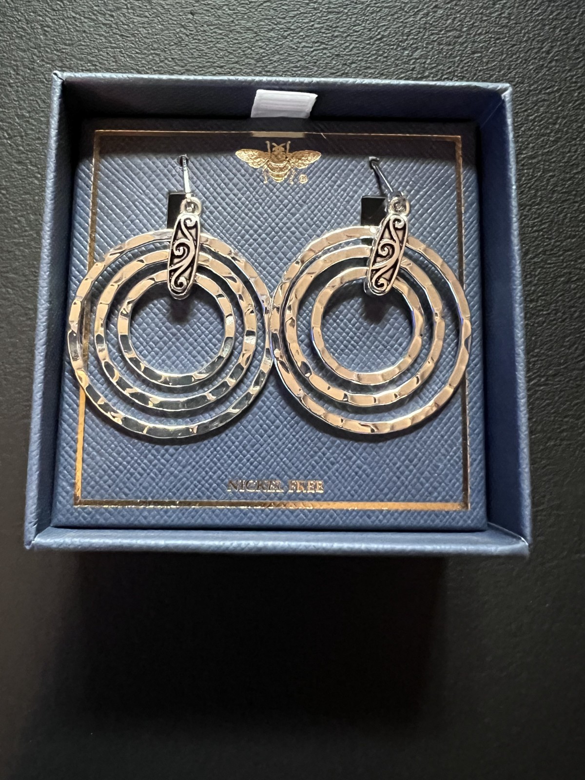 Boho Silver Hammered Multi Circle Tiered Drop Earrings Gift Boxed New