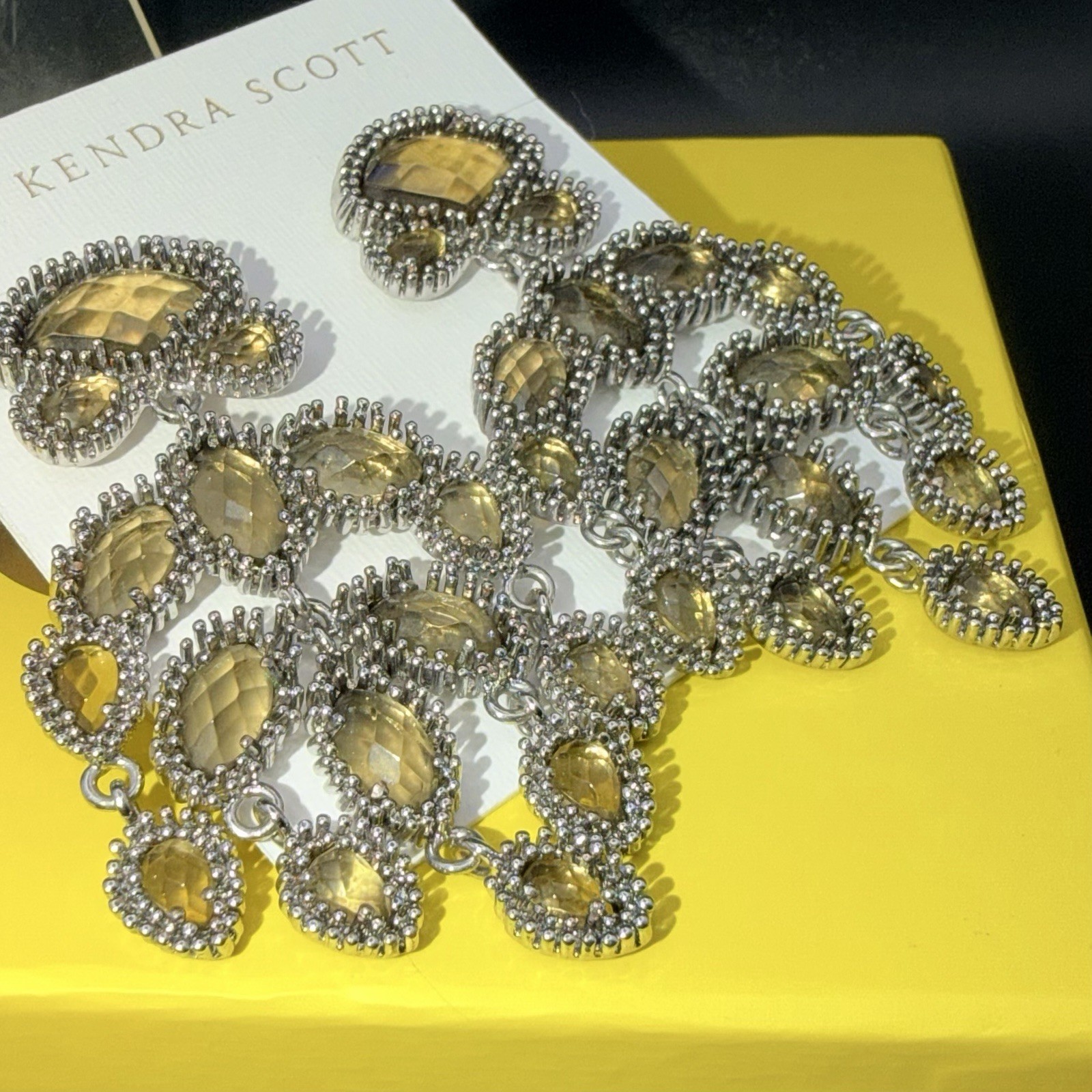 Kendra Scott Gwen Statement Chandelier Earrings Champagne Crystal Silver