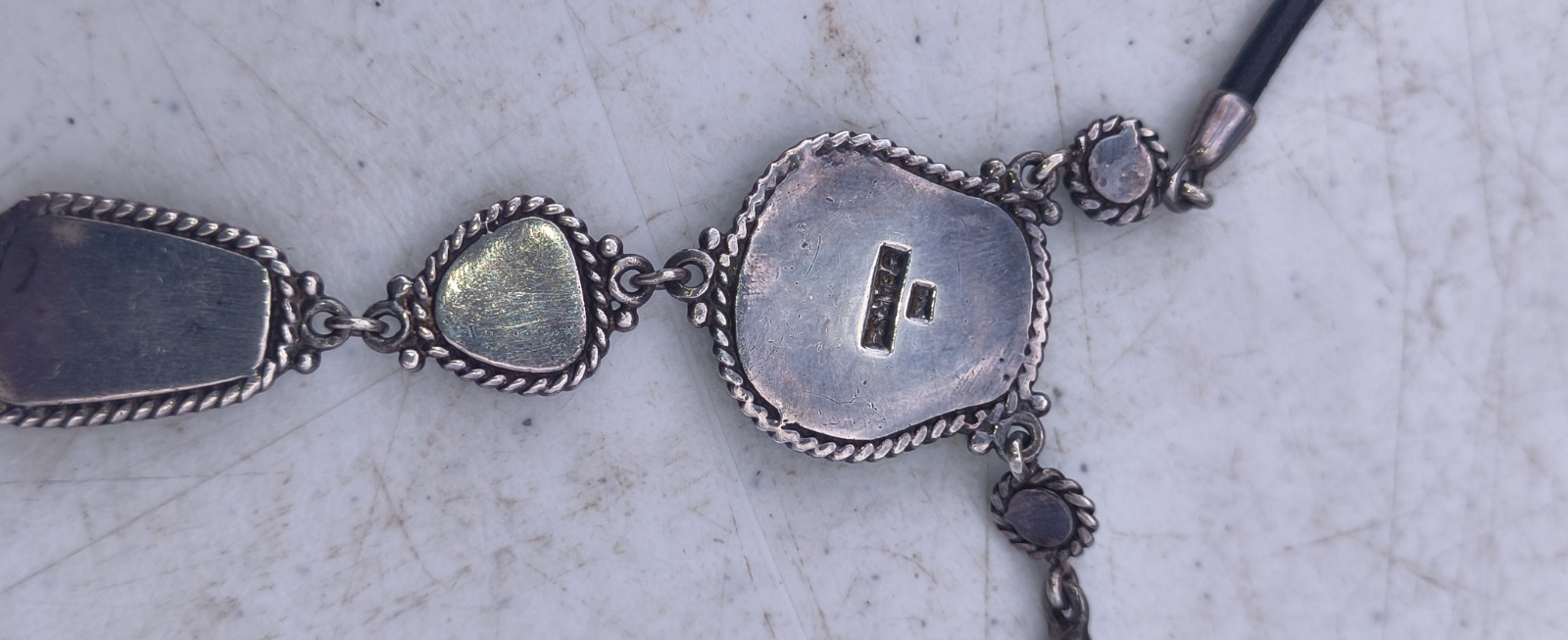 Black Cord Necklace Silver Bezel-Set Green Oval Stone Charm Pendants 3