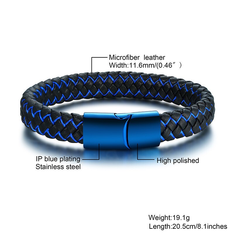 Medical Alert Men Bracelet Cuff Bangle Free Personalized Engrave Braided Leather