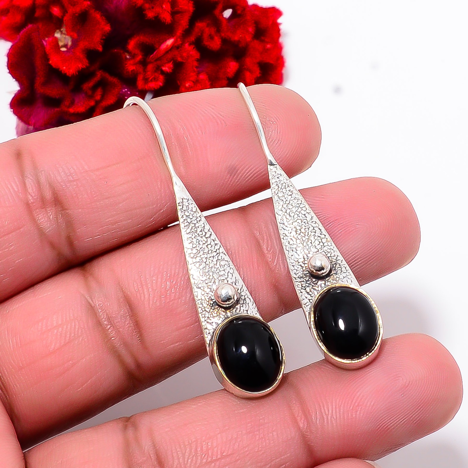 Black Onyx – Brazil Gemstone 925 Sterling Silver Handmade Earring 1.87″ E103532