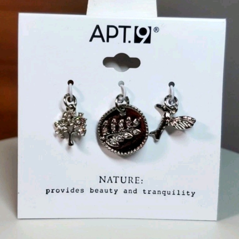 Apt.9 NEW Charms Silver Tone Tree Leaf Bird Hummingbird Bracelet Necklace Craft