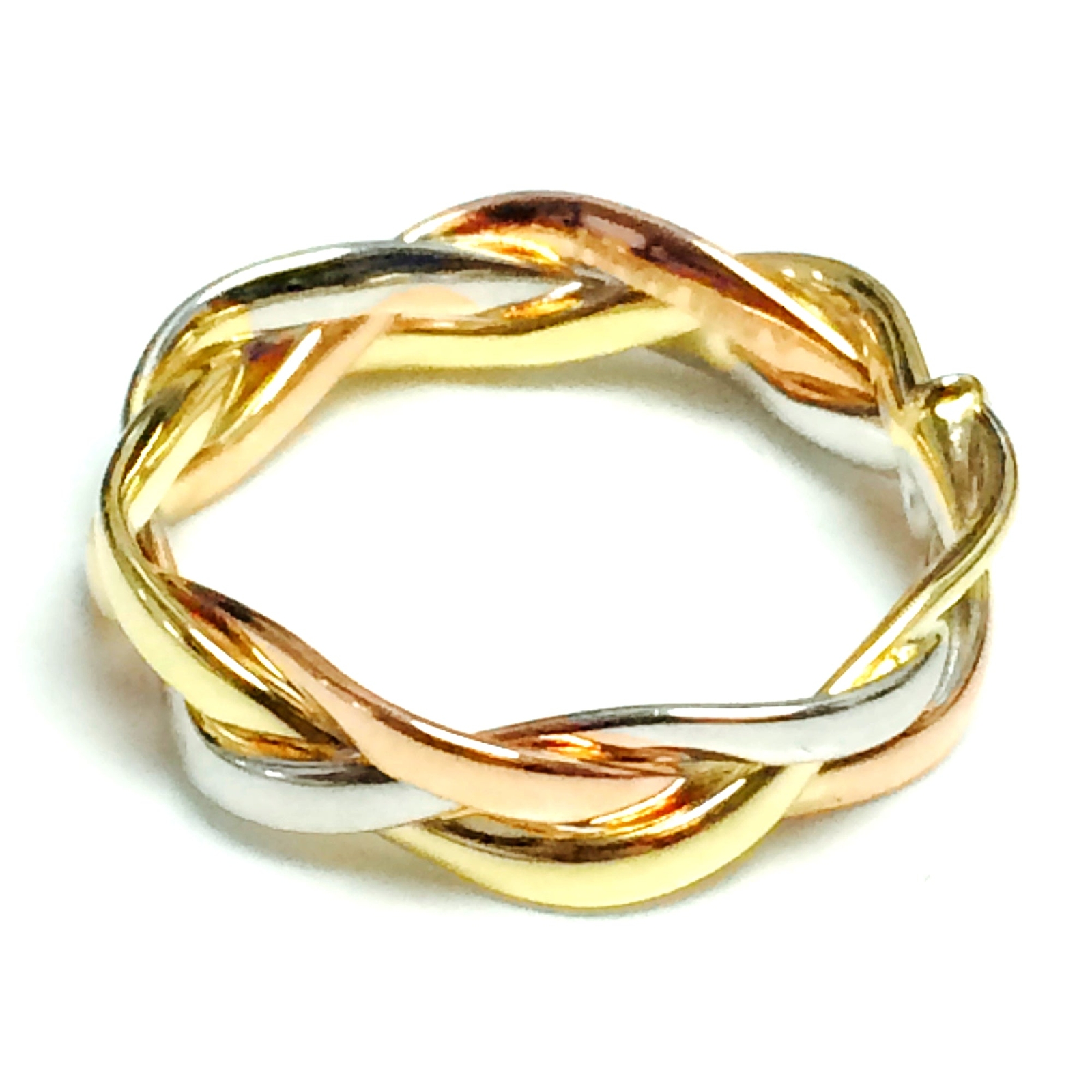 14K Tri-Color Gold Intertwined Braided Ring, 5mm, Size 9