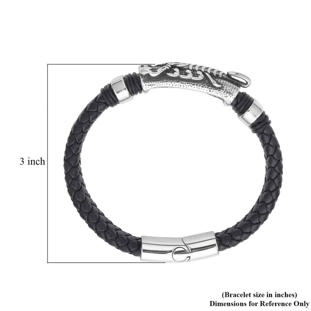 Faux Leather Scorpion Pattern Bracelet in Black Oxidized Stainless Steel (8.00″)
