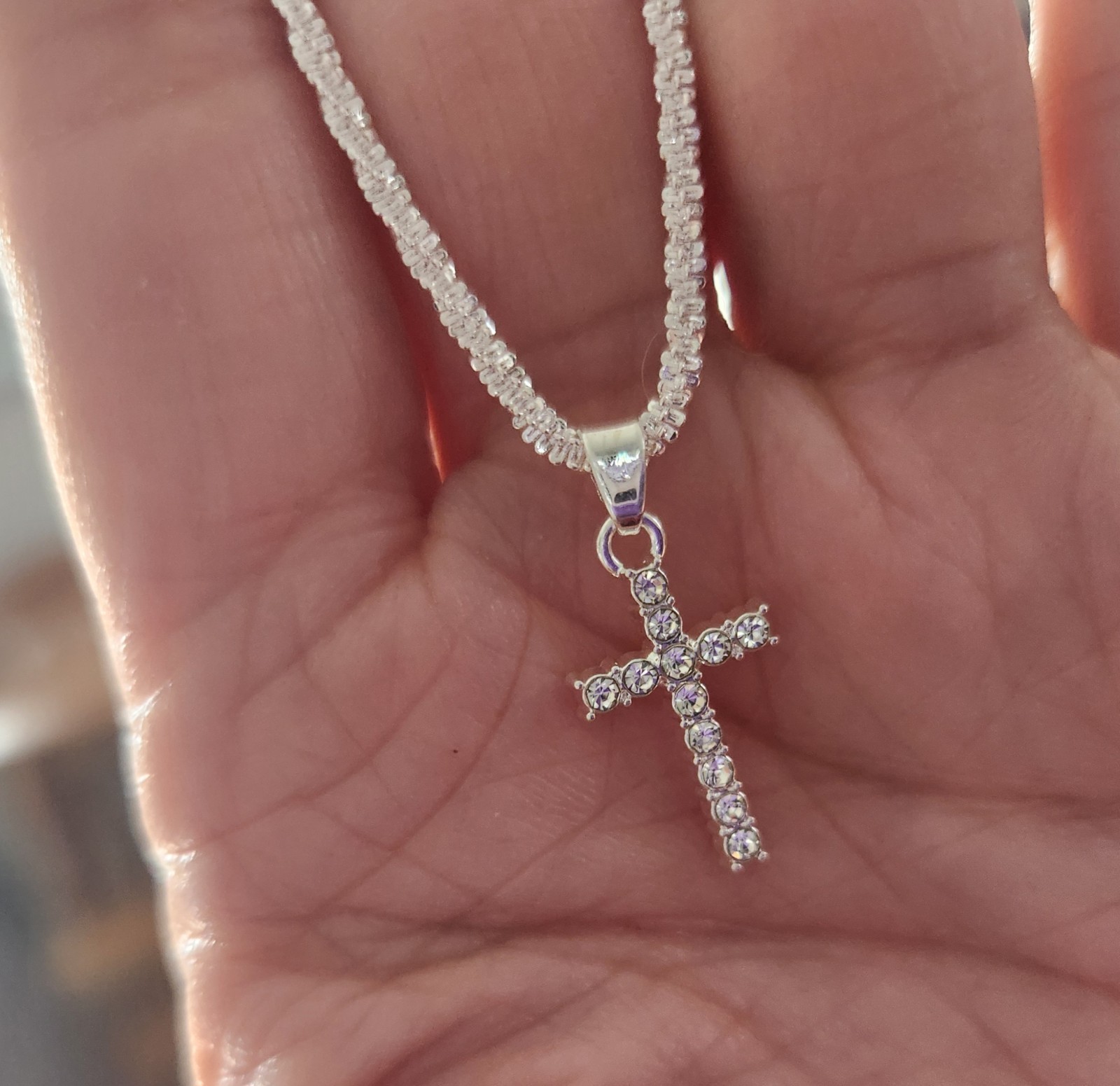 New 925 Sterling Silver Cross Necklace with Zirconias 16″ w 2″ Extender 10266