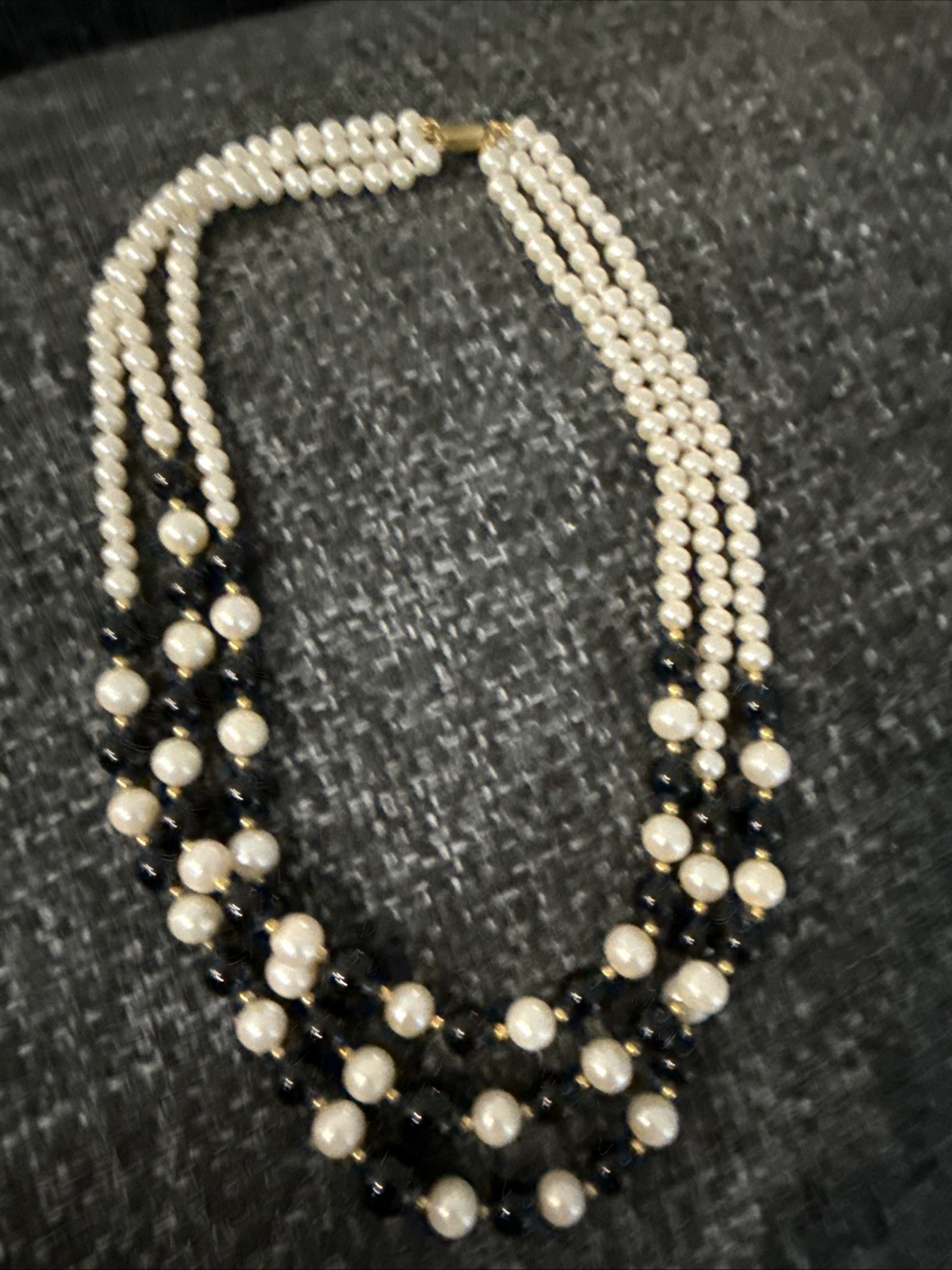 The Danbury Mint Triple String White And Black Pearls