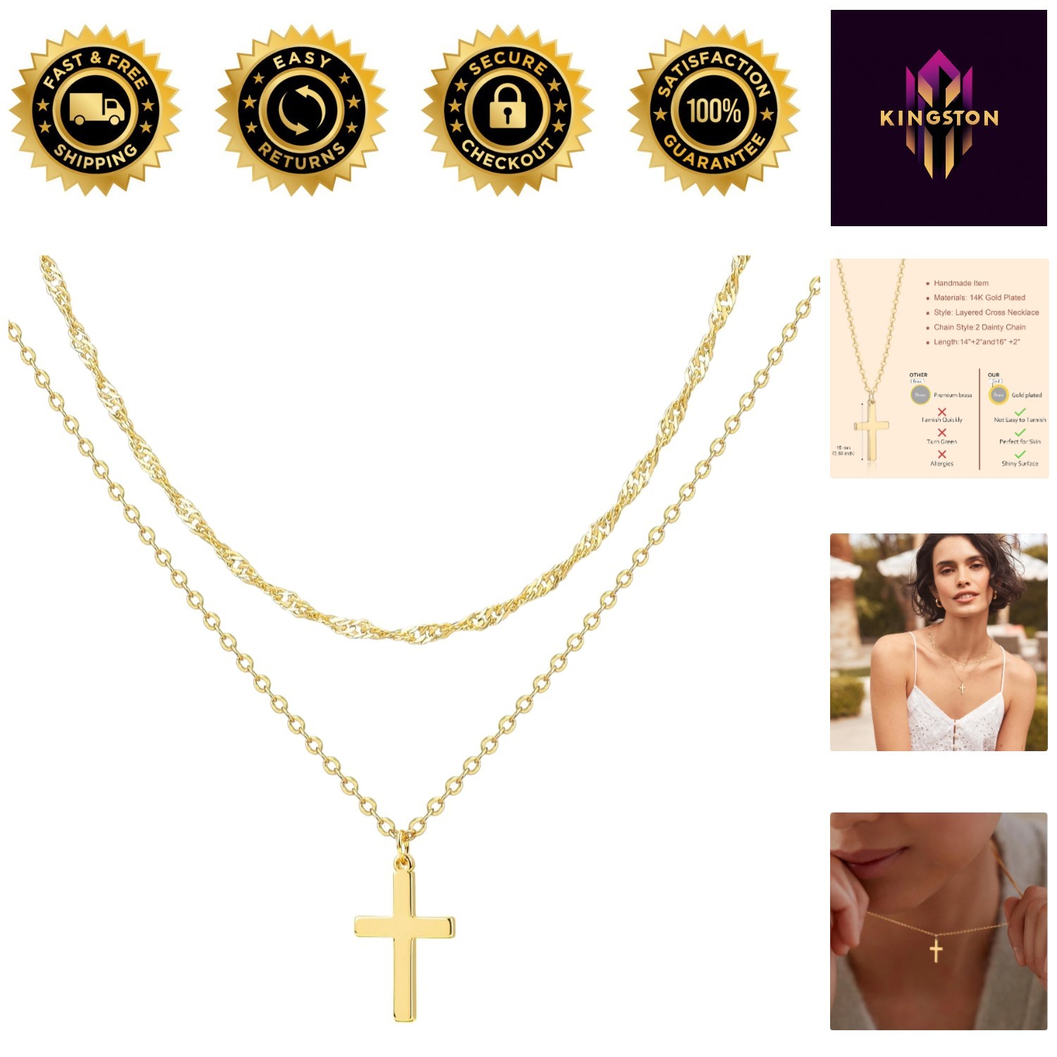 Trendy Gold Cross Pendant Necklace – Adjustable Layered Choker for Daily Wear