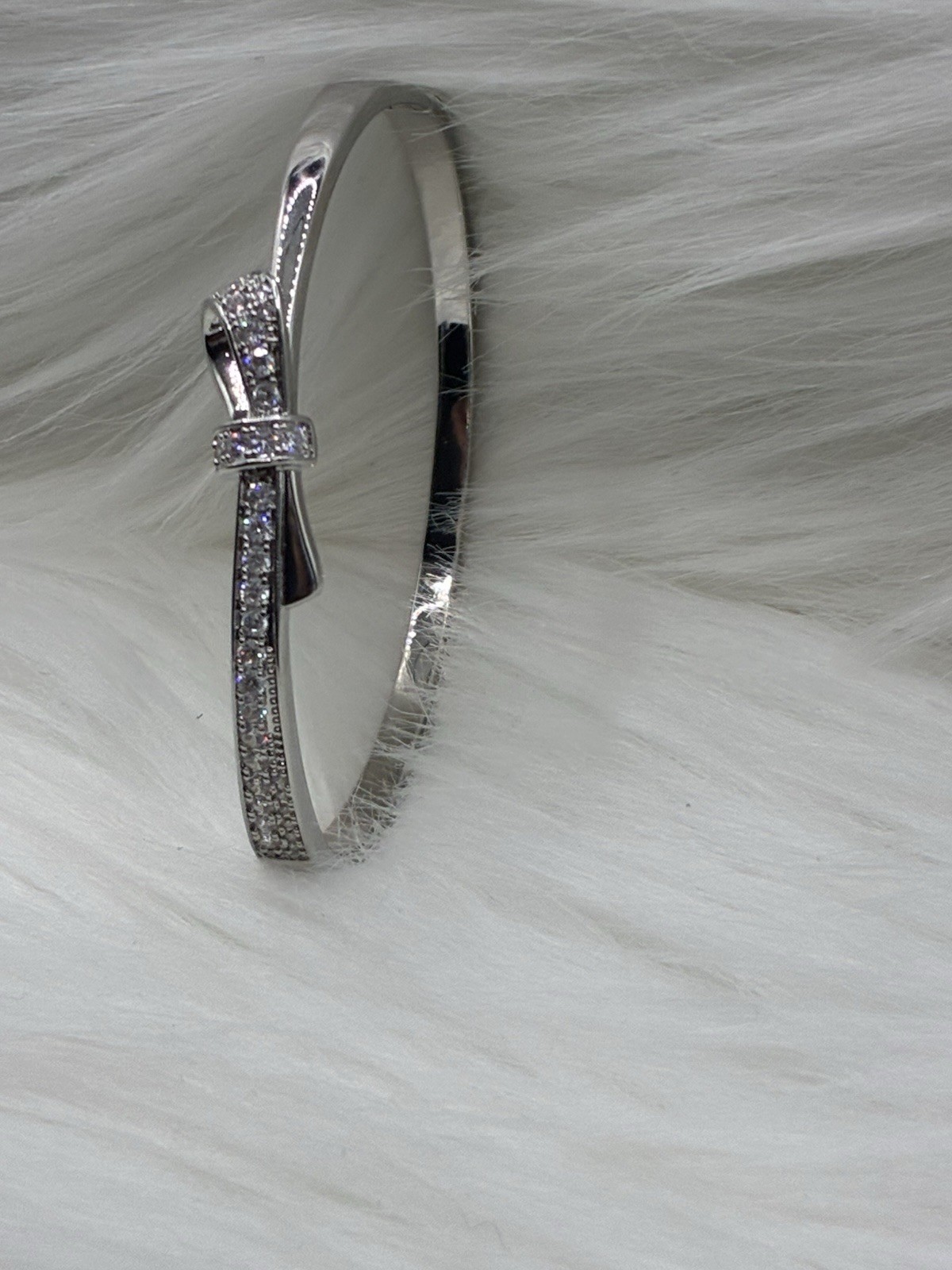 Bow Bangle Bracelet Fancy Elegant For Any Occasion Silver Plated Tone
