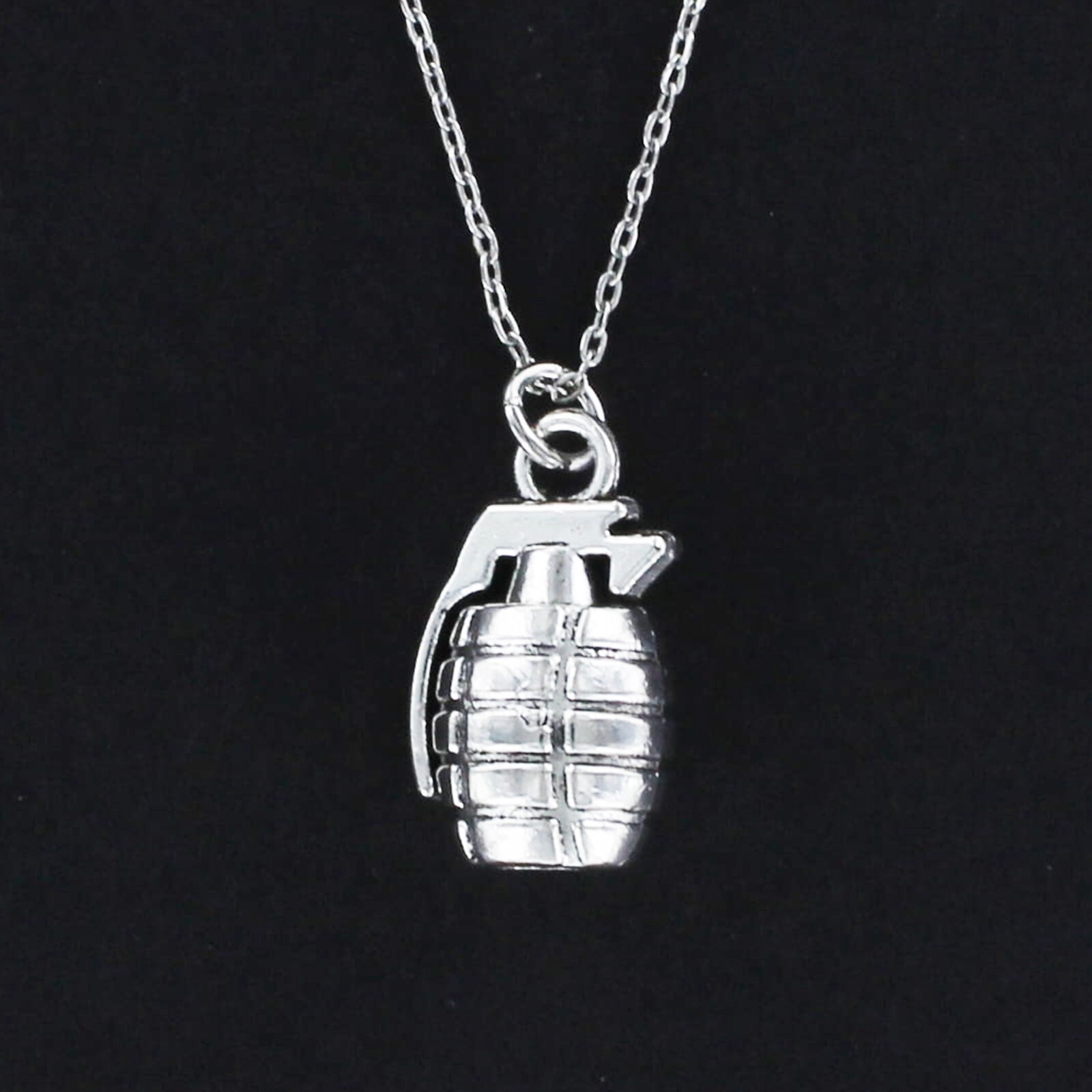 HAND GRENADE Necklace – Pewter Charm Pendant Weapon Pin Explosive War Combat