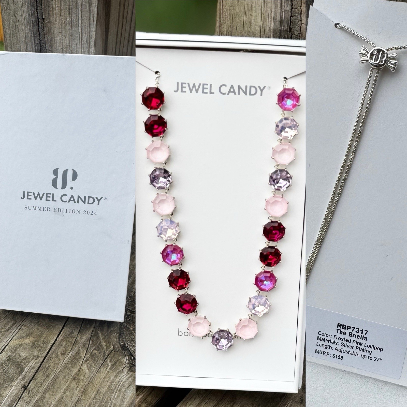 Bomb Party Jewel Candy Necklace The Maeve Frosted Pink Lollipop On RG Rose Gold