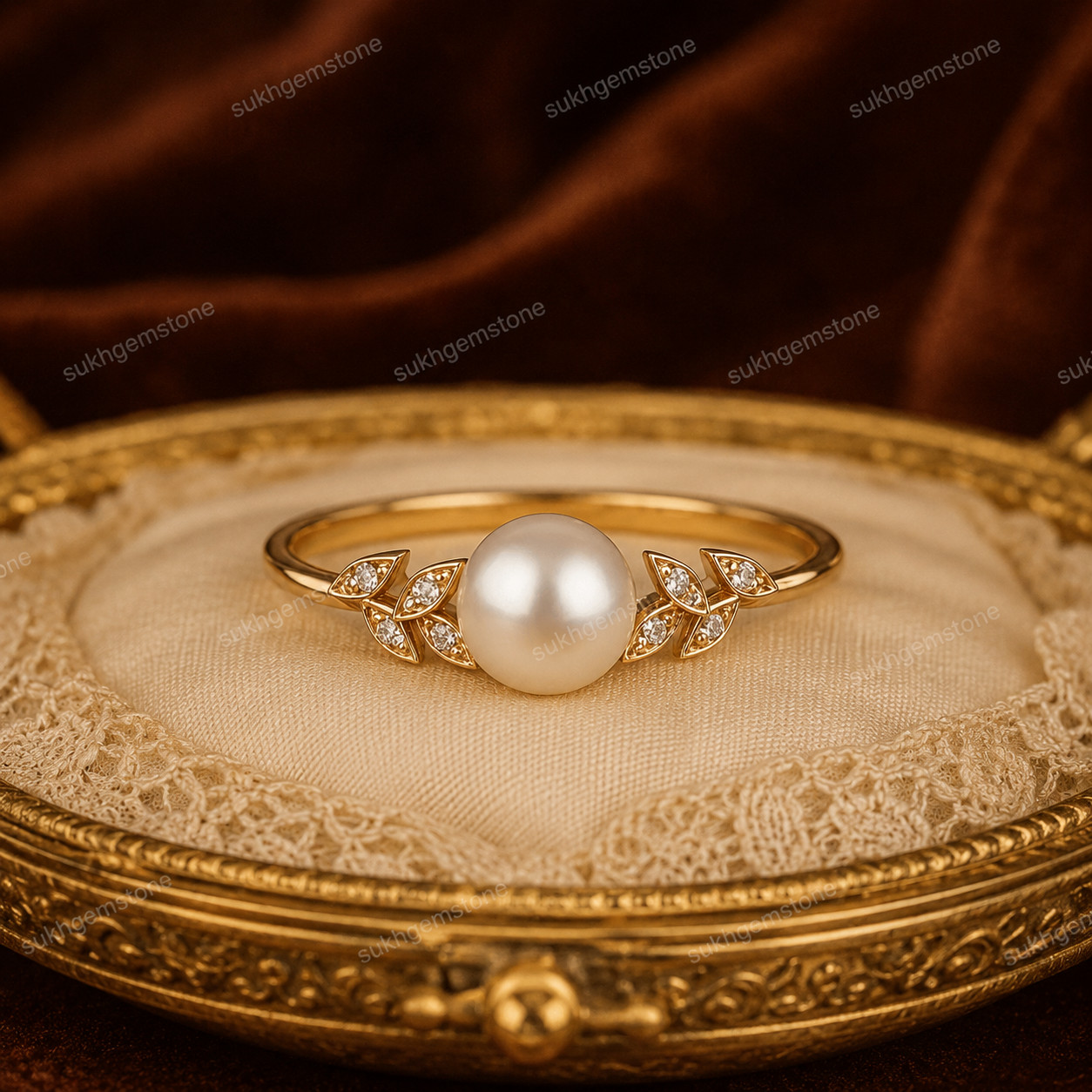 Lab Created Pearl Ring, Base Metal: Brass Finish: Gold Plated, Gift For Her