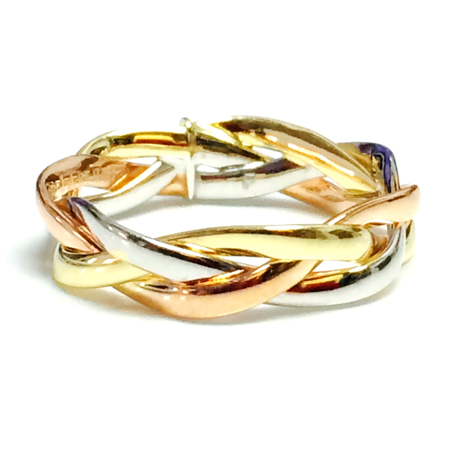 14K Tri-Color Gold Intertwined Braided Ring, 5mm, Size 9