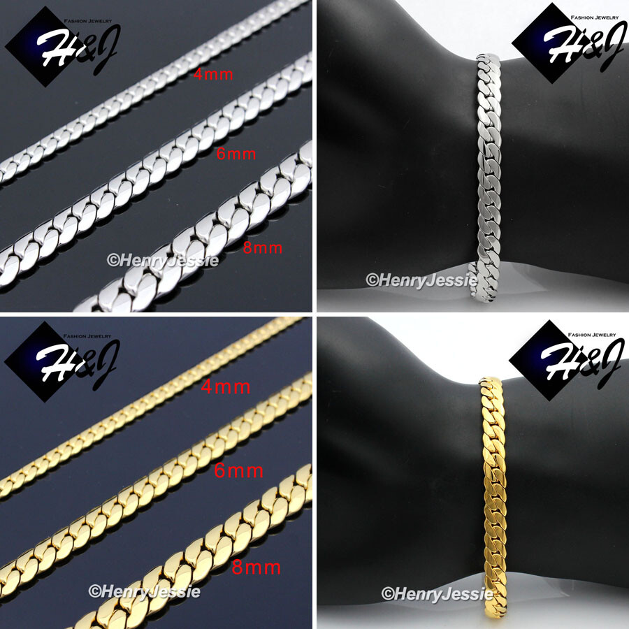 7″-11″MEN Stainless Steel 4/6/8mm Silver/Gold Plated Miami Cuban Bracelet*B155