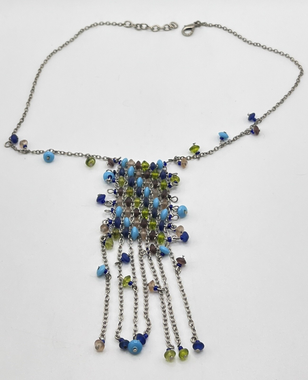 Multicolor Bib statement Necklace 16” – 17” Green Blue