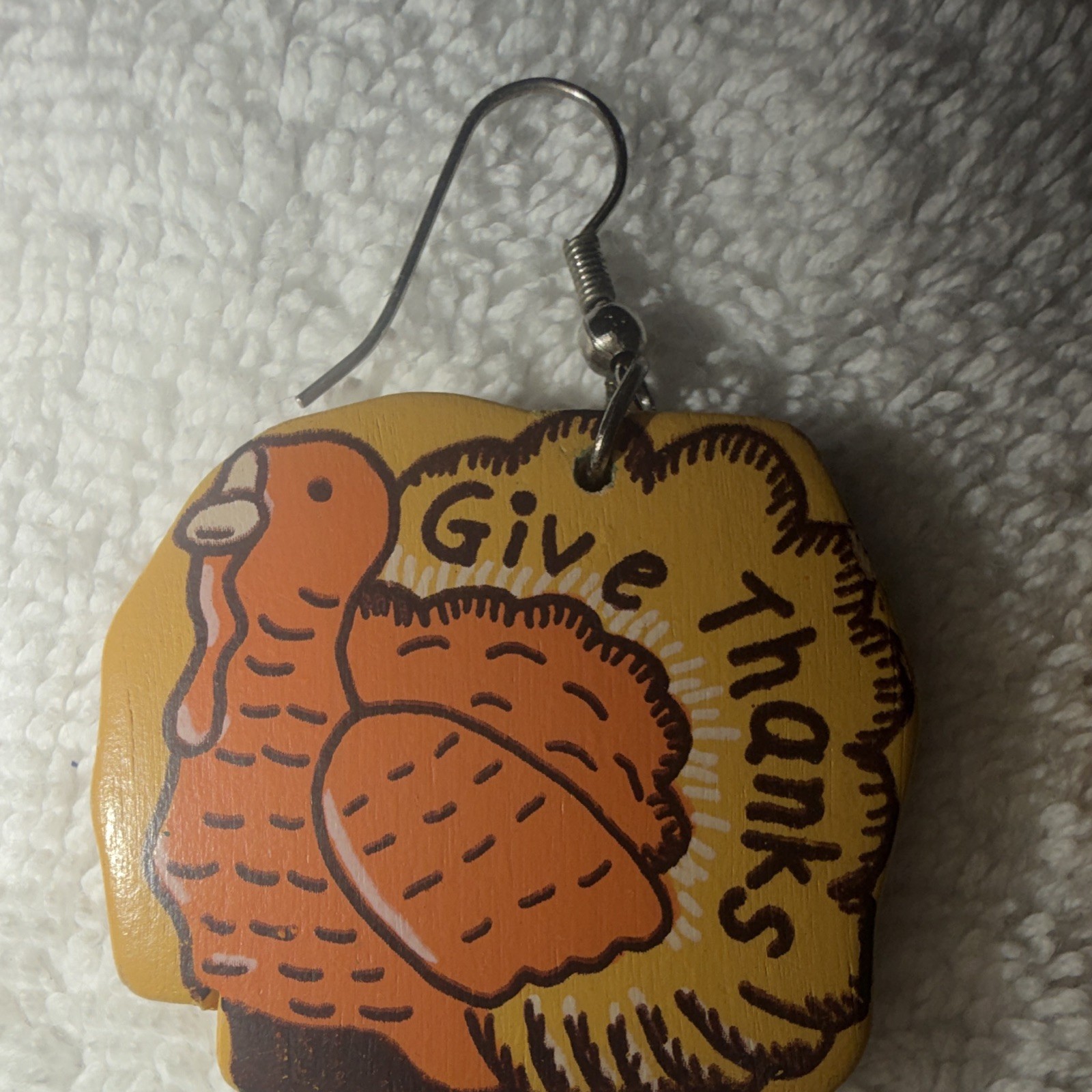 Hand-Painted Turkey Dangle/Drop Hook Earrings Multicolor Wood No Stone