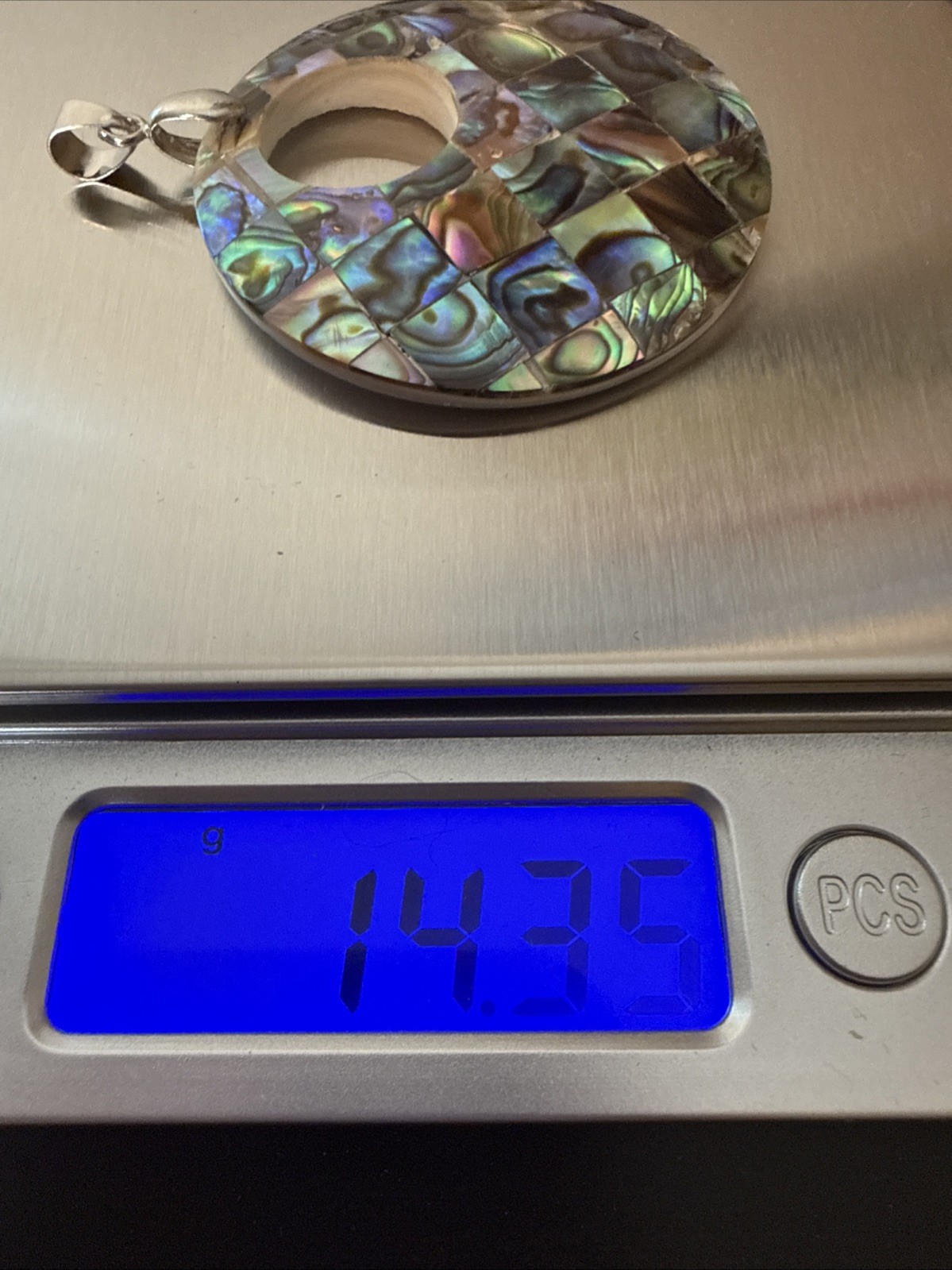 Abalone Shell Tree of Life Pendant Silver Tone Bail Reversible Approx 1.5” Diam