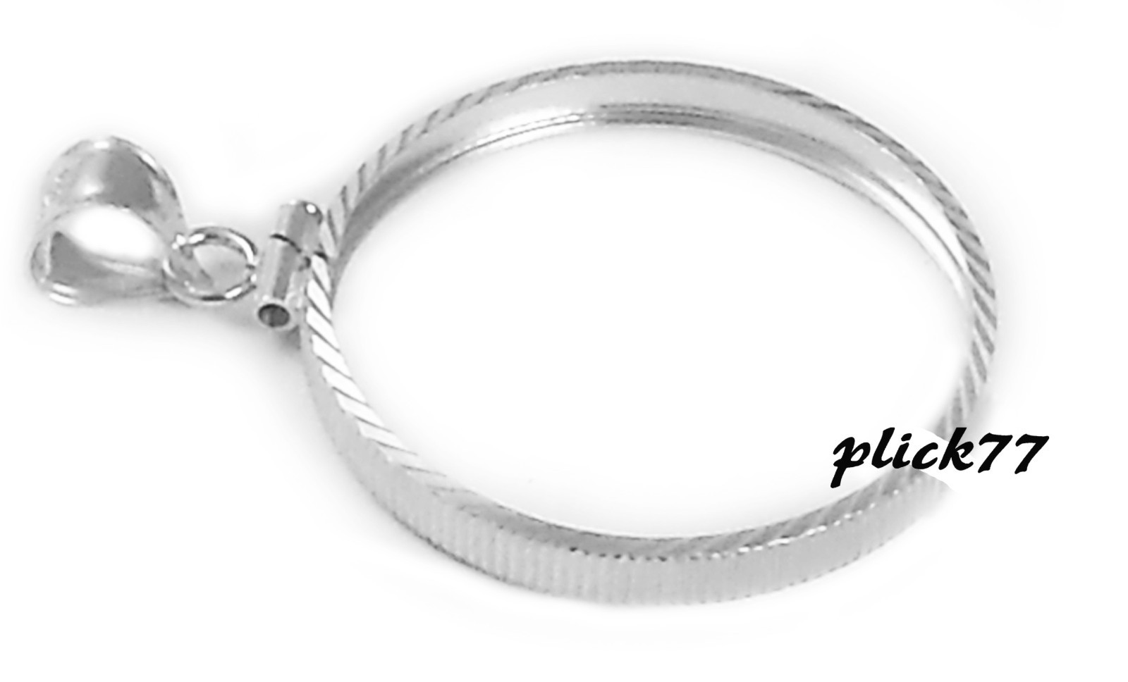 39mm Silver Round Coin Bezel Sterling Silver Diamond Cut Pendant