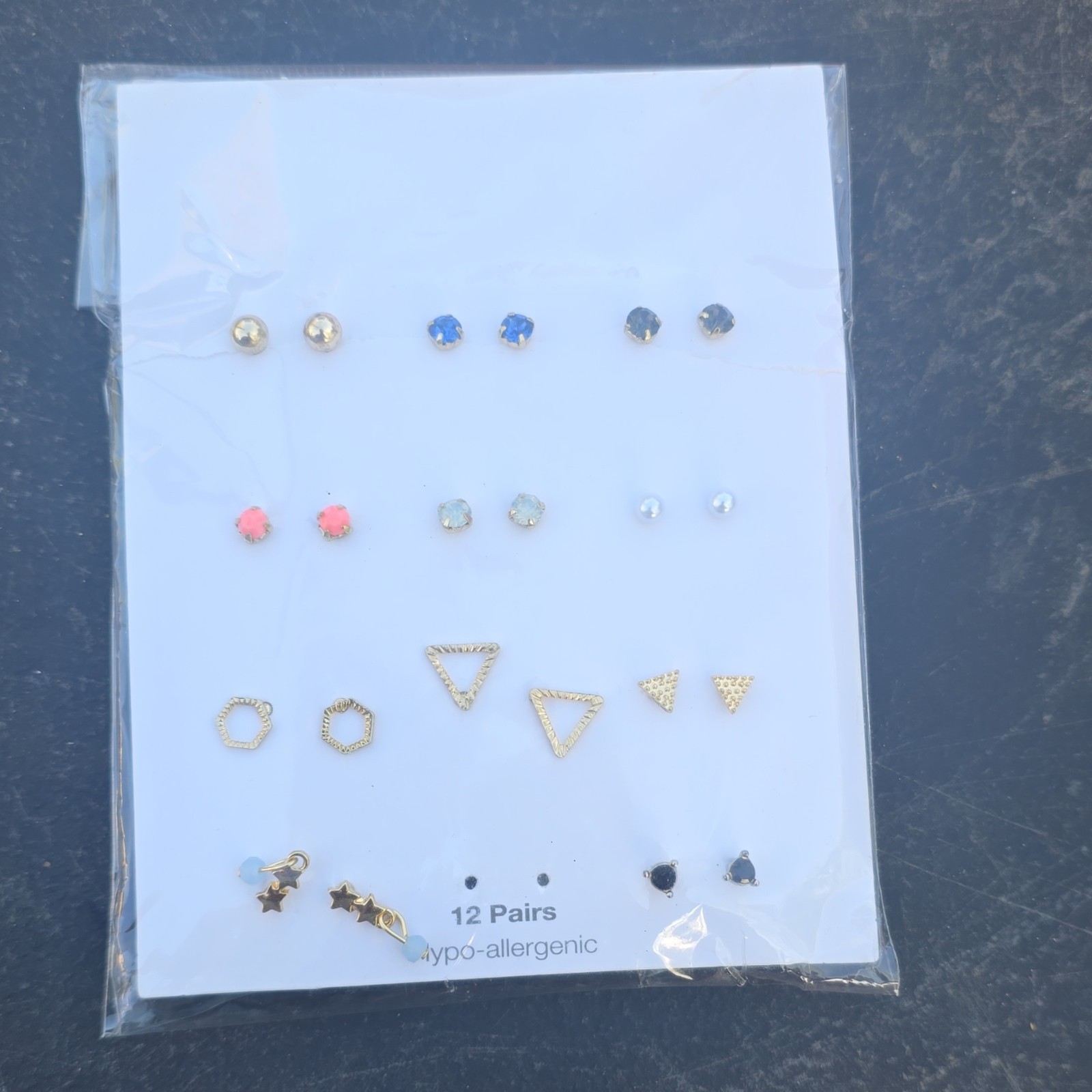 Gold Blue Pink Black White Stud Earrings Set Hypo-allergenic Butterfly