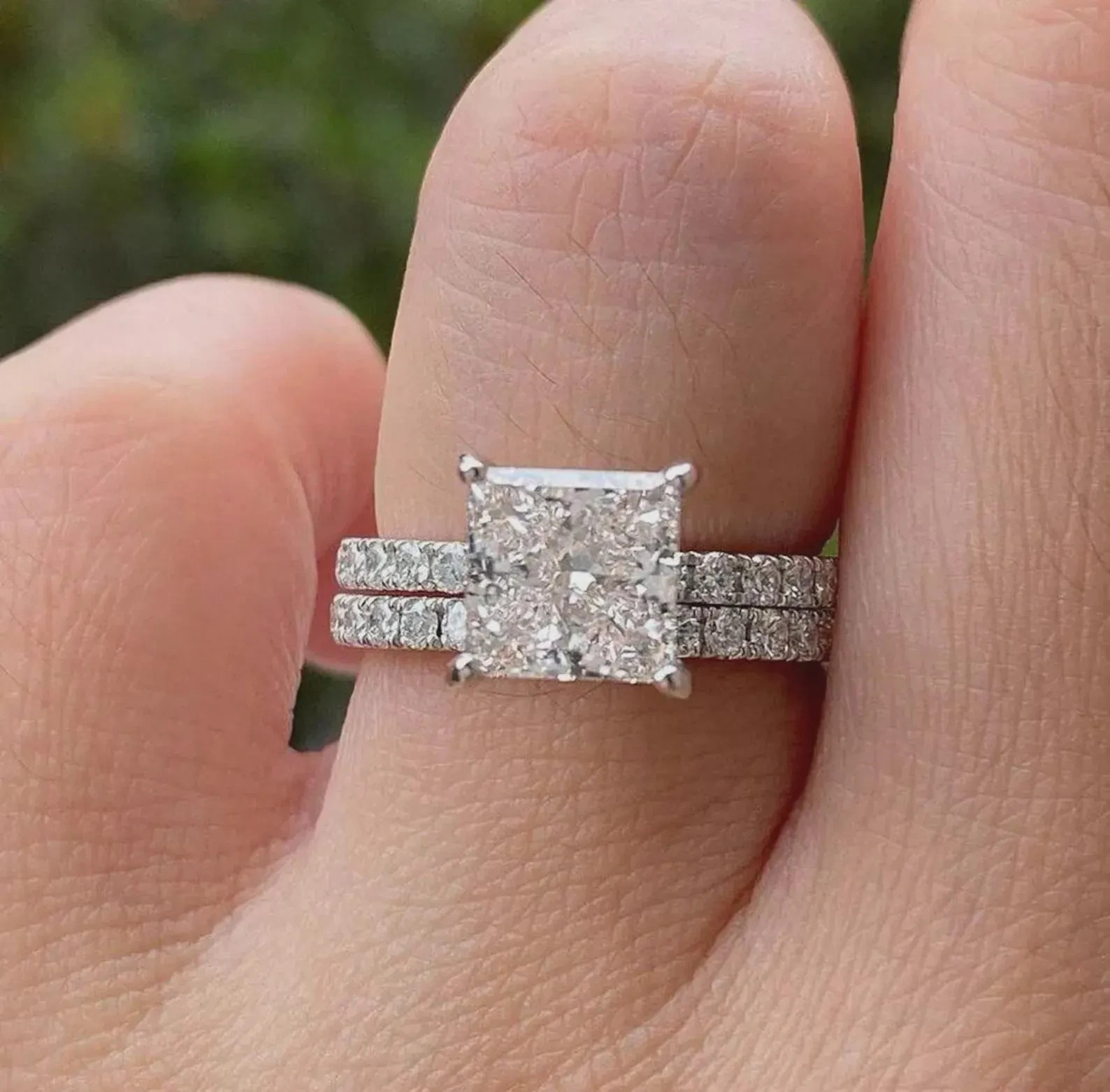 3CT Princess Cut Moissanite Engagement Ring Sets, Bridal Half Eternity Ring Sets
