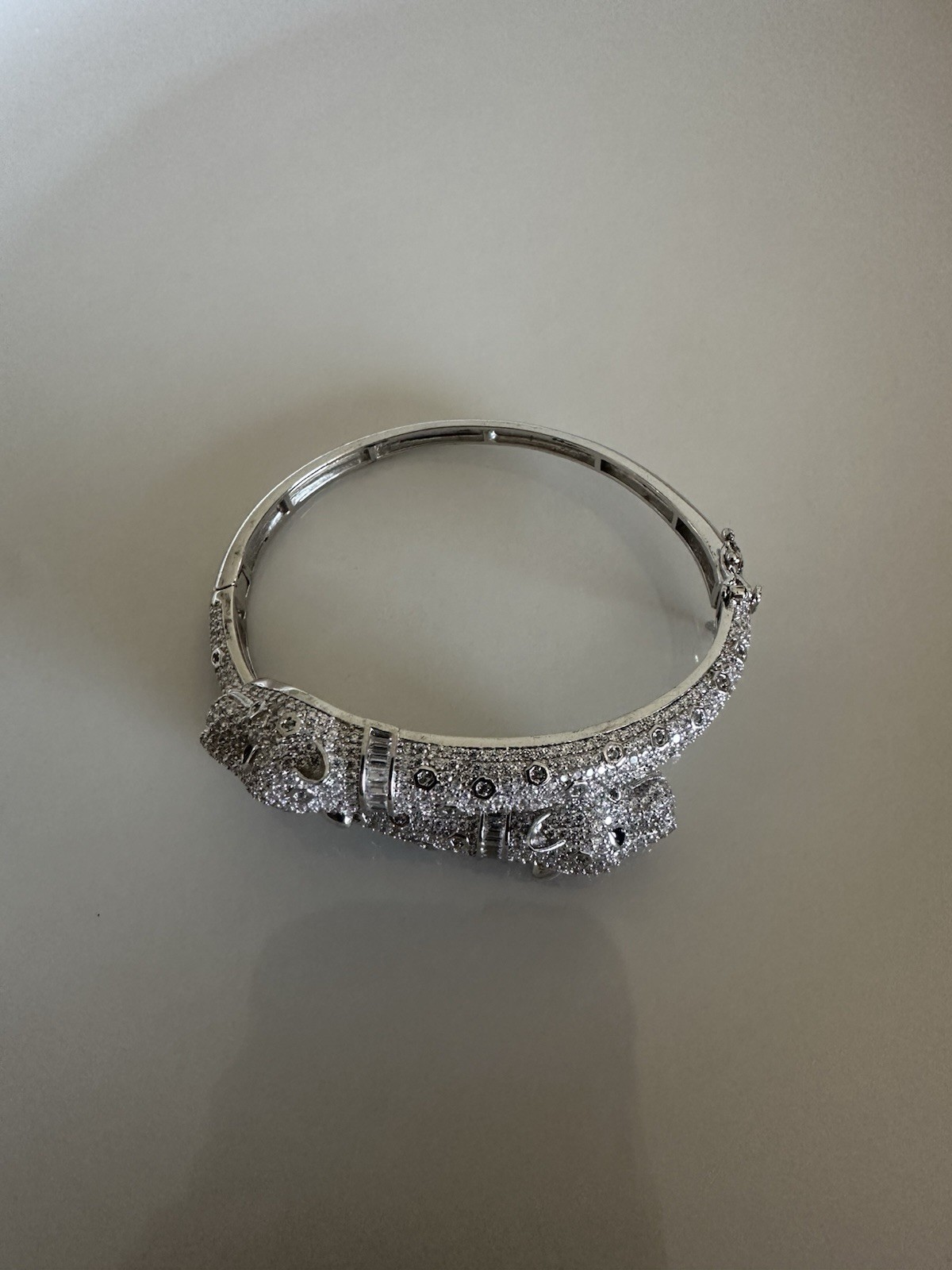 Bracelet 925 Silver Double Head Panther Stone Zirconia