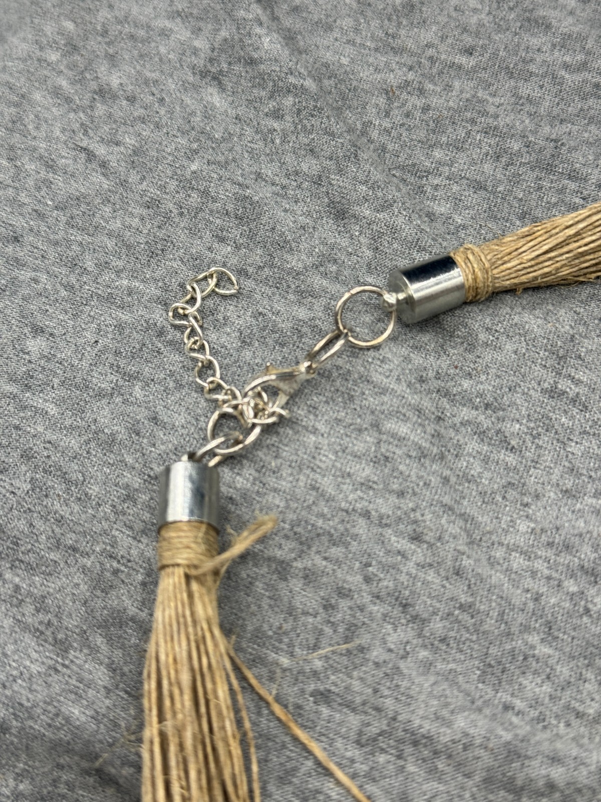 Birds Nest Necklace Beige Stranded Interwoven Silver Tone Beads 22″ Chain Close