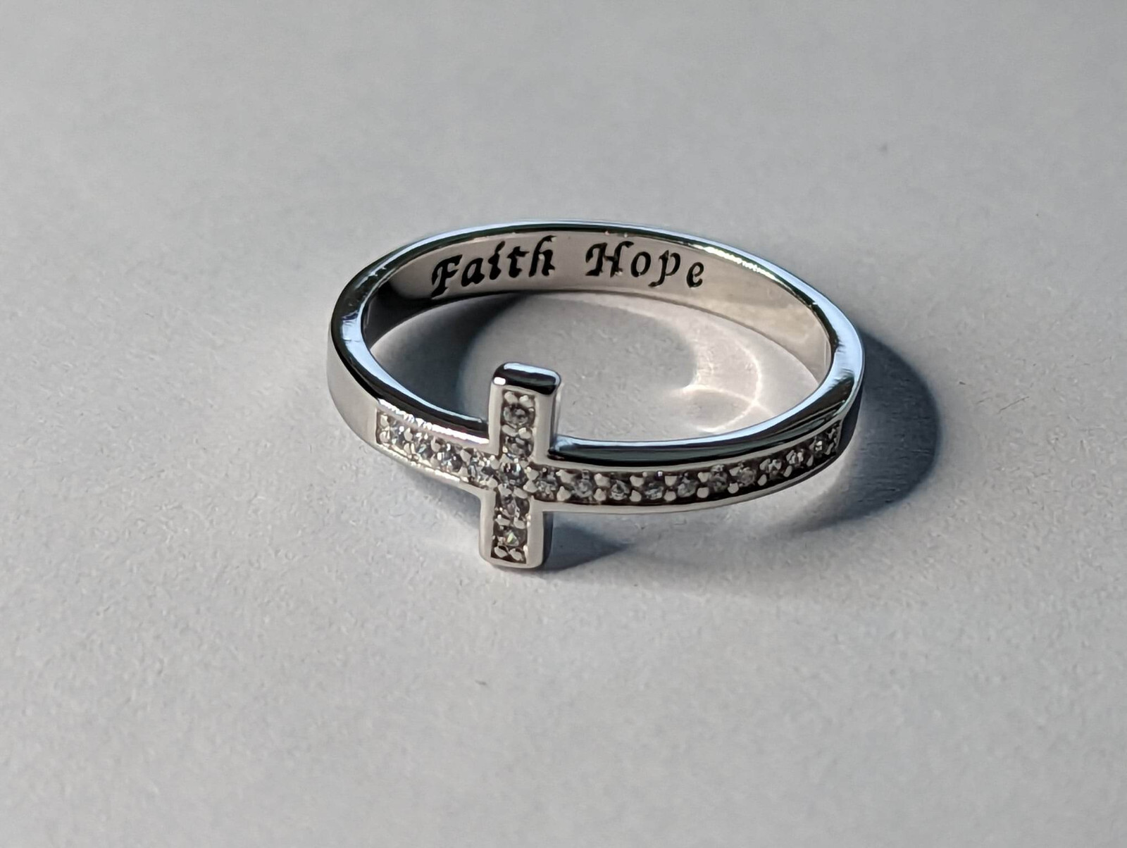 Sterling Silver Christian Sideways Cross CZ Ring Size 5 to 10 NEW