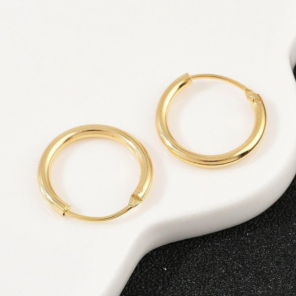 Gold Hoop Earrings 24K Gold Plated Brass 14mm Round