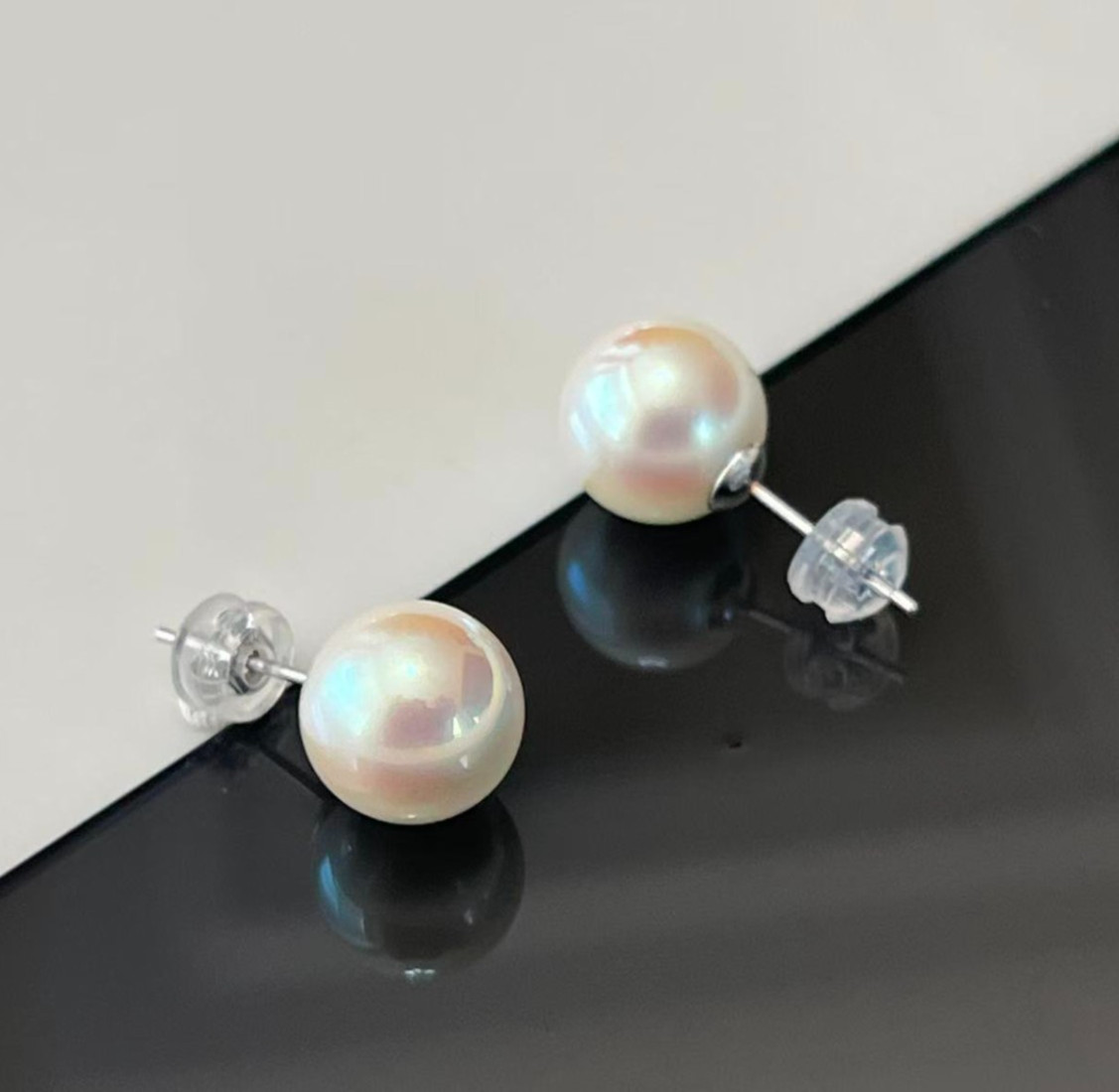 Sea Shell Akoya Pearl Earrings Stud 8mm Japanese White 925 Sterling Silver