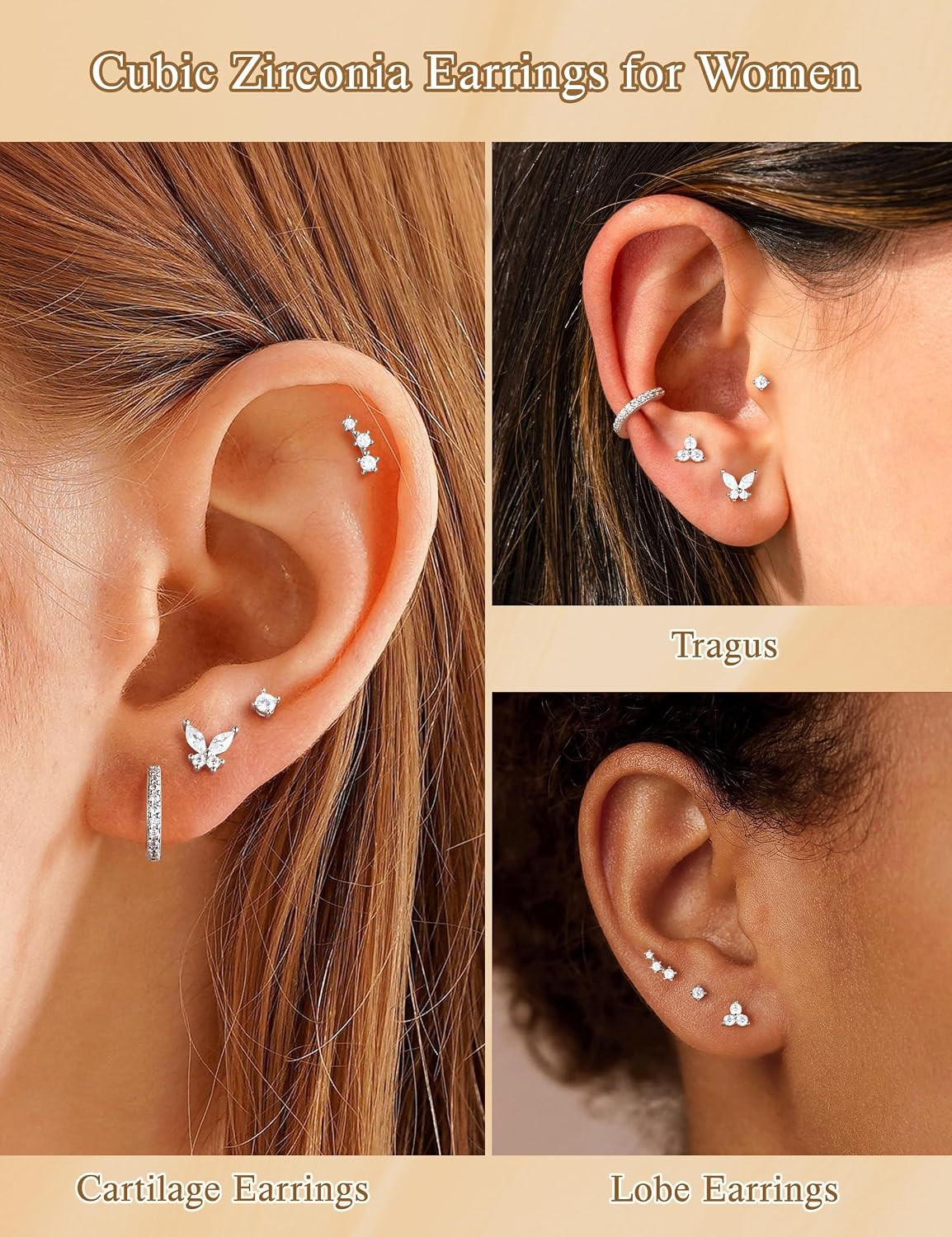 Hypoallergenic Earring Jacket Stacks – 7 Pairs 14K Gold Plated Flat Back Earring