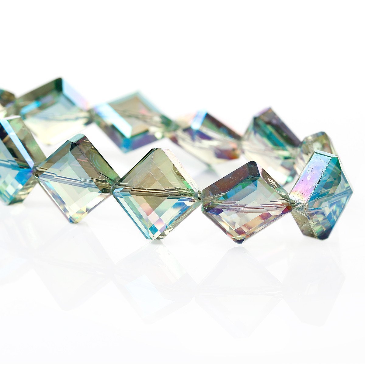 Sexy Sparkles1 Strand Rhombus Glass Loose Beads Faceted Cyan AB Color 17mm Appro