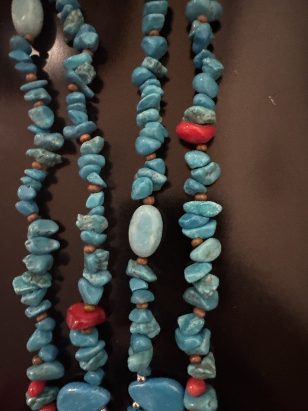 Red Coral And Turquoise Double Stranded Beaded Necklace