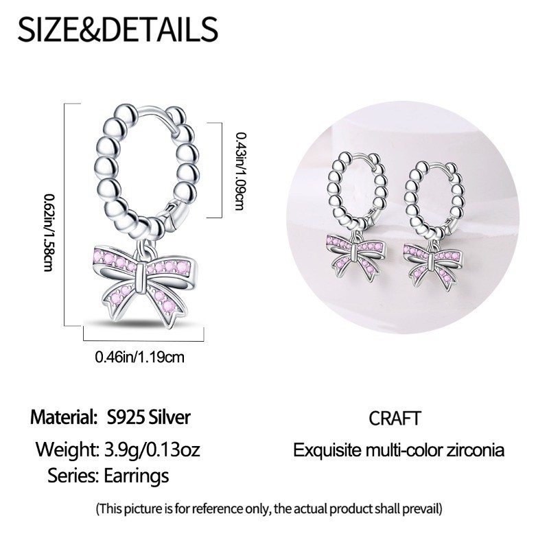 PANDACH 925 Sterling Silver Bow Dangle Earrings For Women Girls Jewelry Gifts
