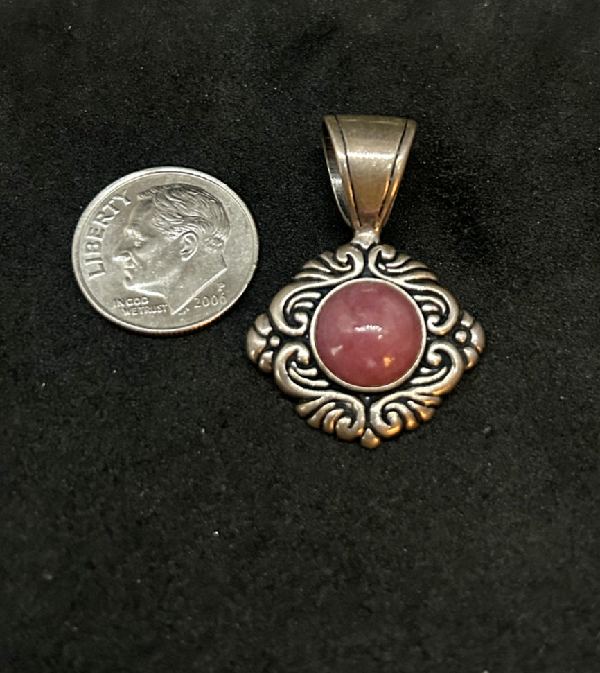 925 Sterling Carolyn Pollack Pink Stone Pendent 1.25in – 6.0g