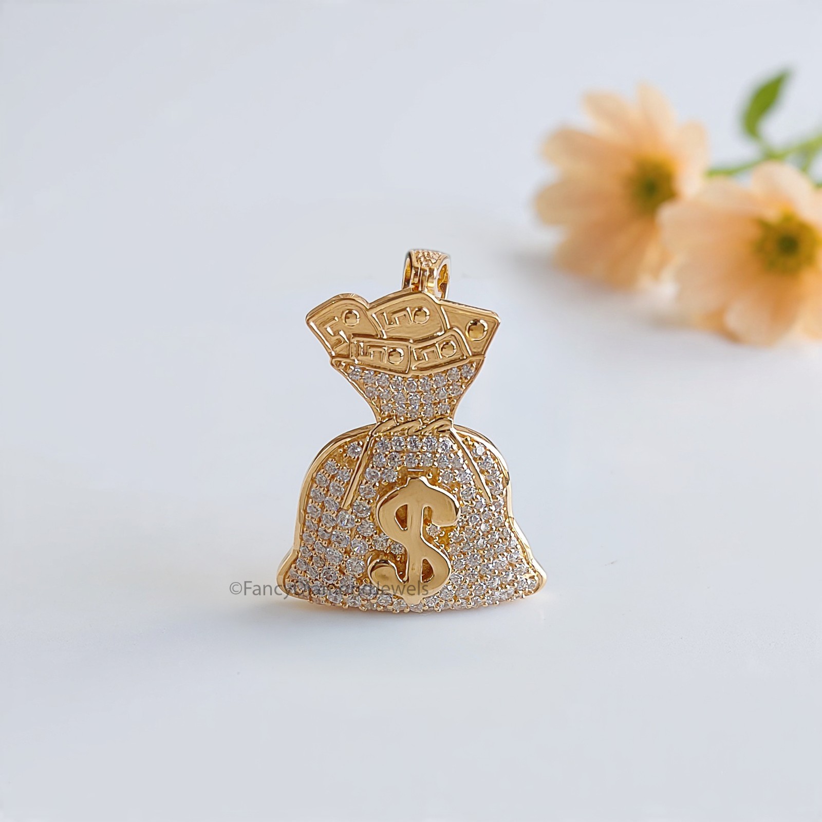 Iced Dollar Money Bag Pendant Round Moissanite Diamond Men’s Charm Pendant FD543