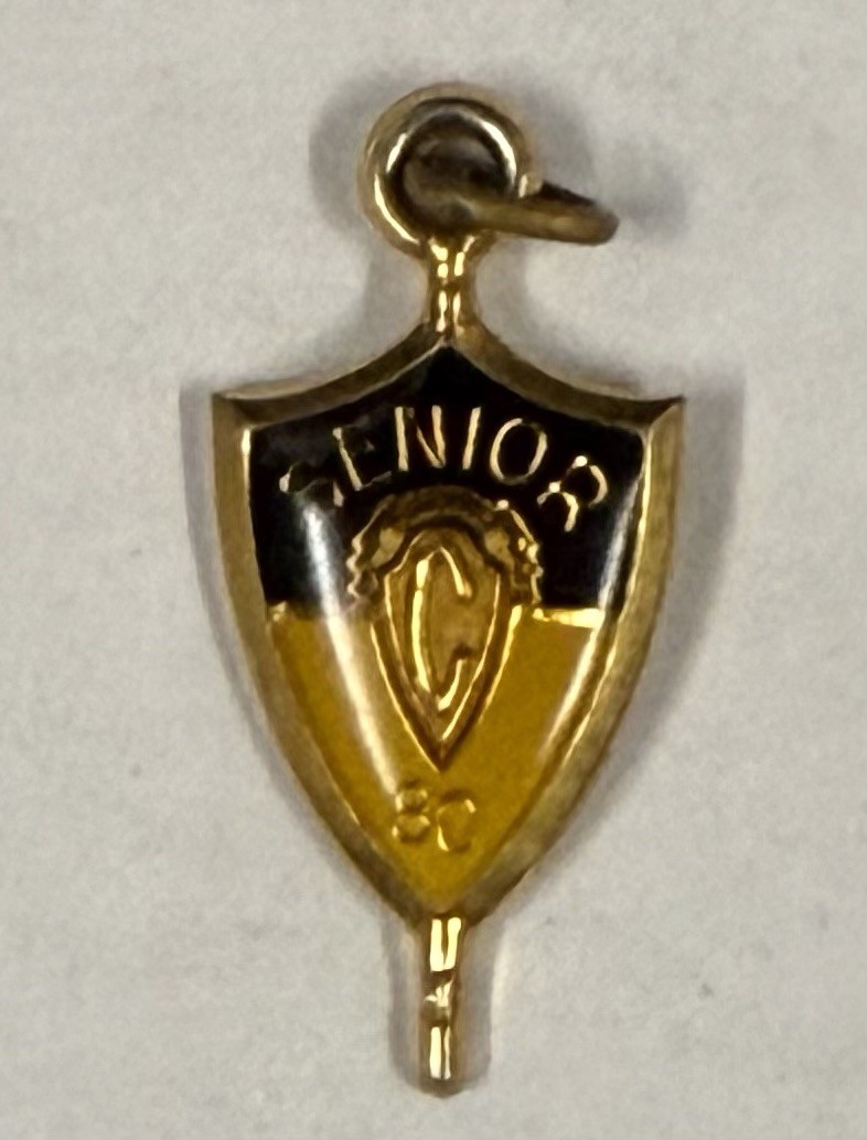 Vintage 1980 Jostens Senior Pendant Engraved Enamel Gold Tone