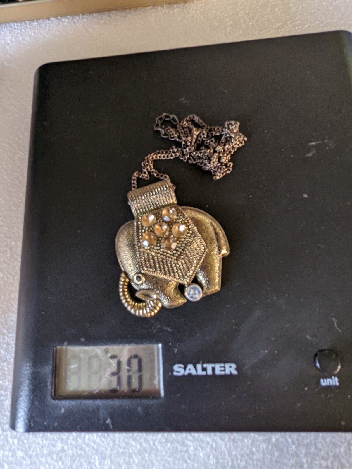 Women’s Vintage Necklace with Elephant Pendant Oxidised Brass 30g