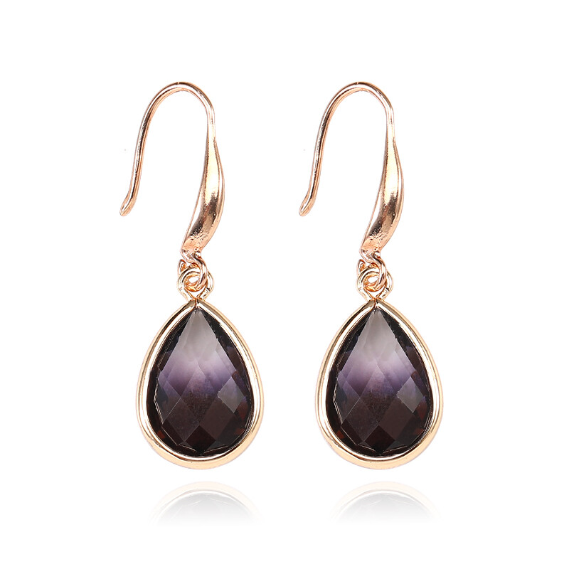 Gold Tone Simulated Amethyst Briolette Earrings Ombre Purple Black 1.3″ 1534