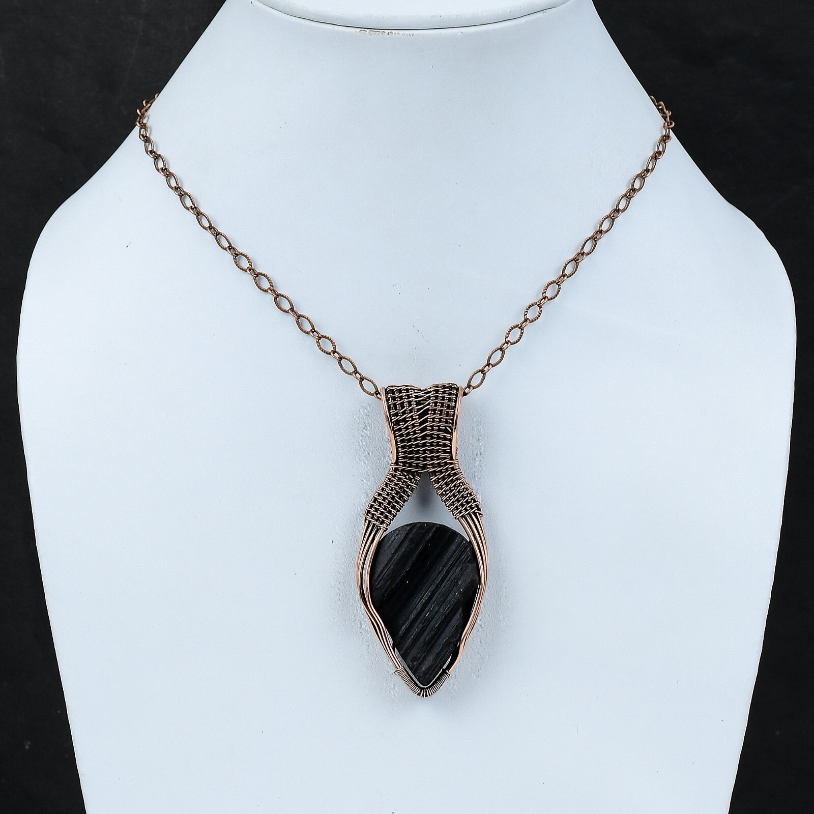 Black Tourmaline Rough Copper Mother Gift Wire Wrapped Pendant 3.03″