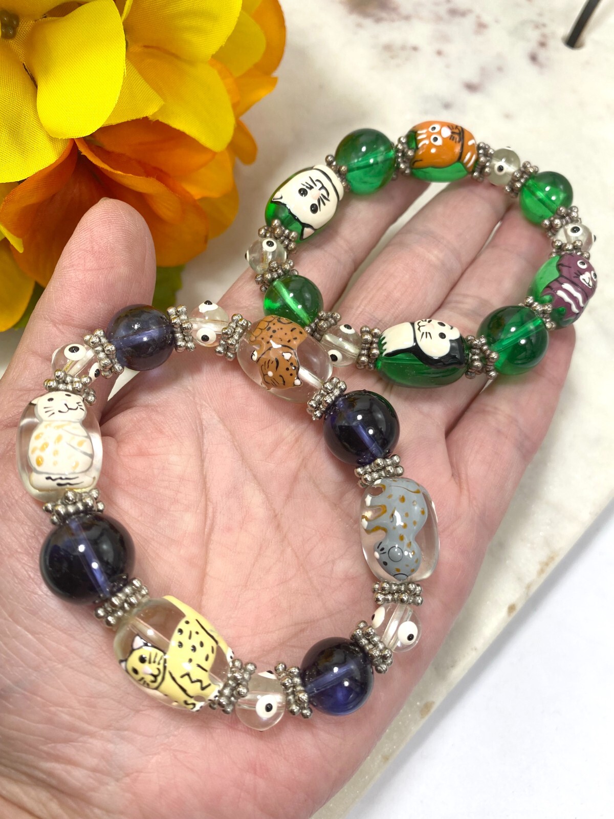 Cat Bracelets Jewelry Wholesale Bracelet Lot of 6 Beaded Stretch Bracelets