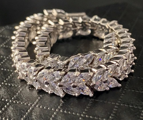 19 CTW Marquise Simulated Diamond Tennis Bracelet White Gold Plated Bridal Gift