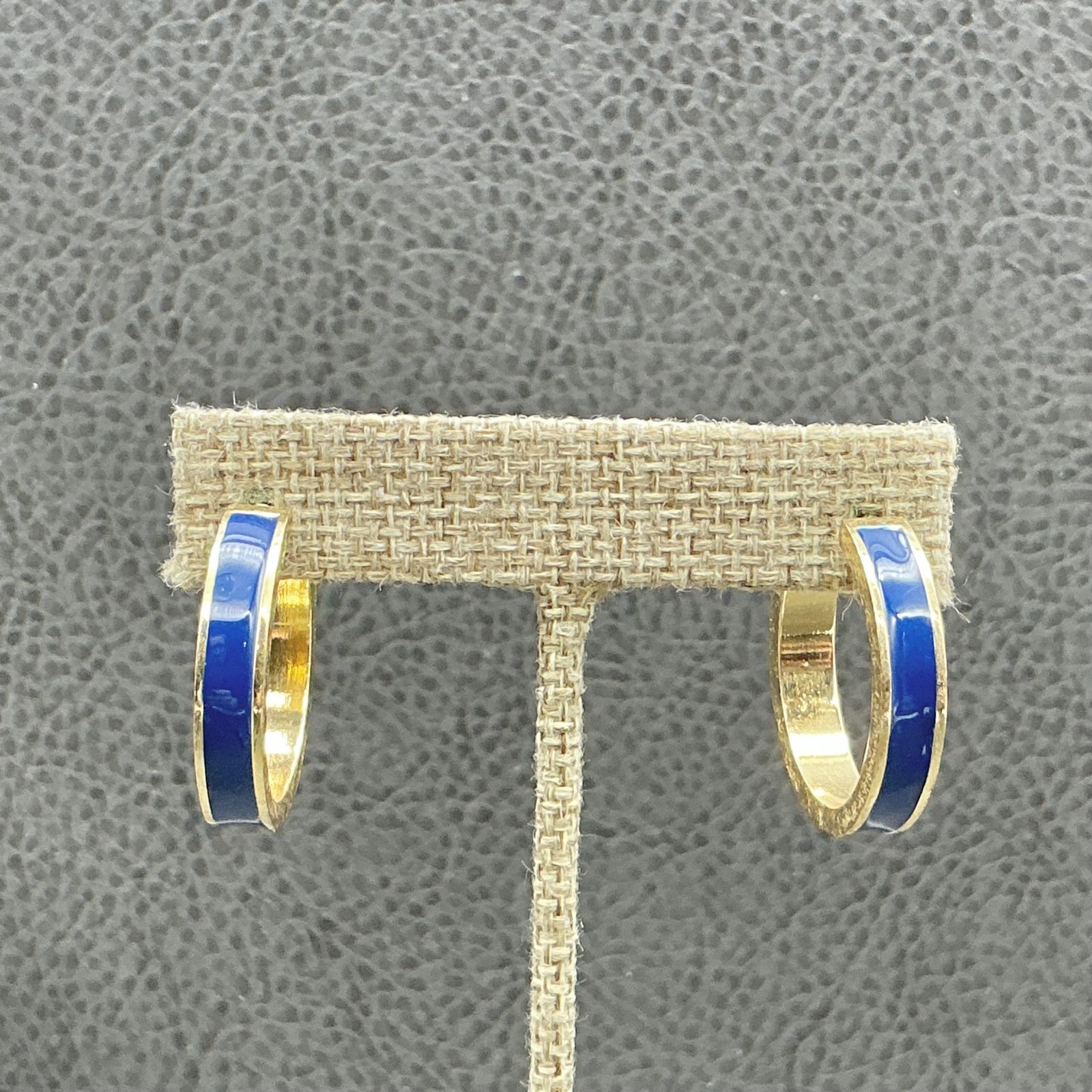 Liz Claiborne Gold Tone Blue Enamel Hoop Earrings Womens Pierced Post Classic