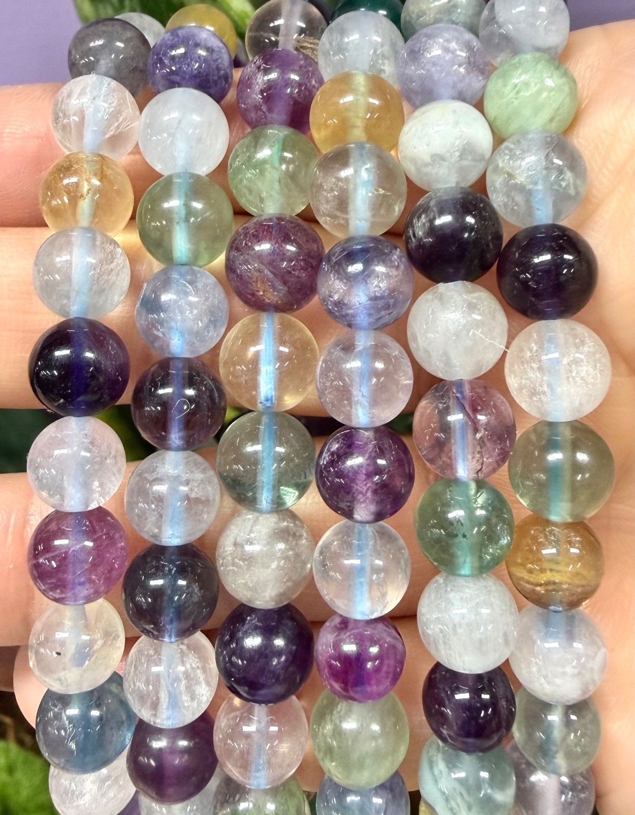 Wholesale Lot 6 Pcs Natural Rainbow Fluorite 8mm 7.5” Crystal Stretch Bracelet