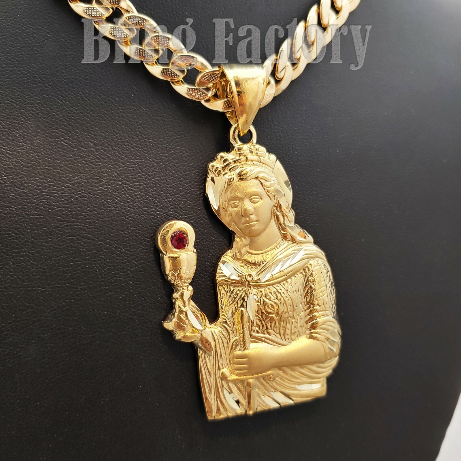 SANTA BARBARA Brass Pendant & 14K Stamped 24″ Miami Cuban Chain Hip Hop Necklace