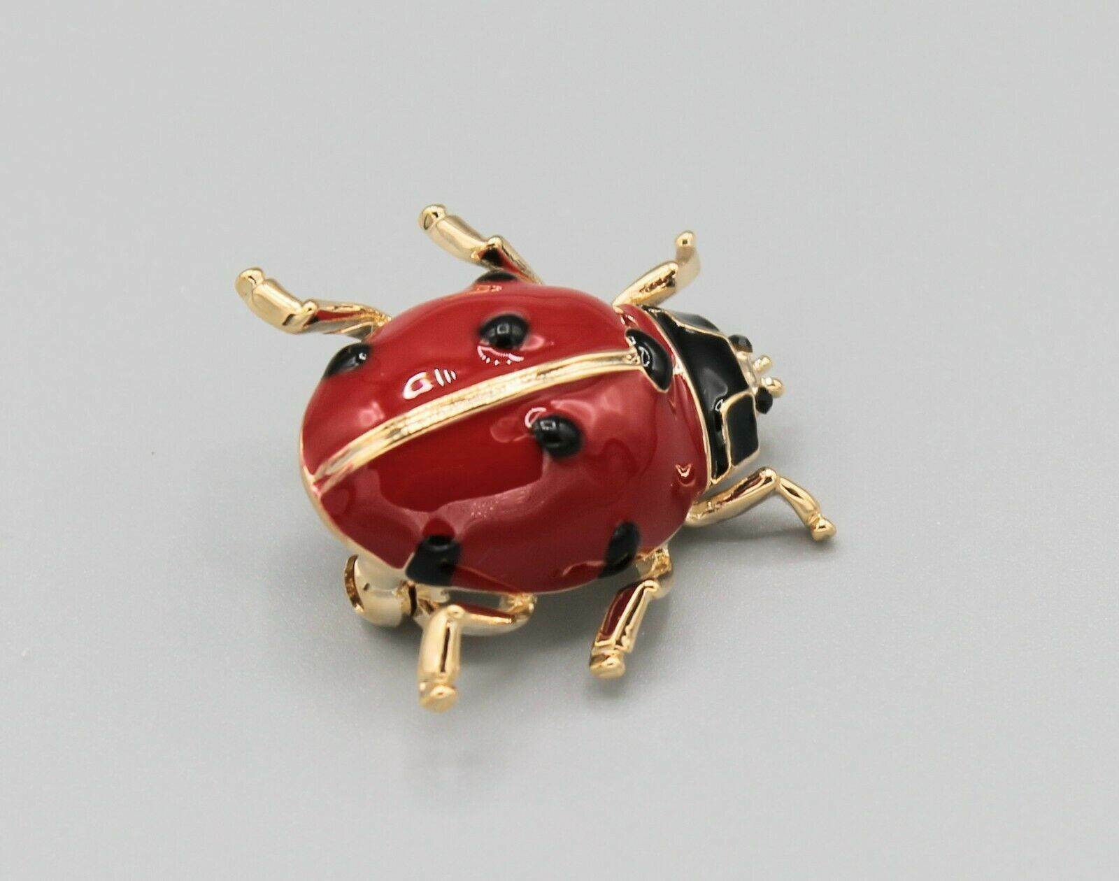 Ladybug luck lucky red black yellow gold tone cute adorable pin brooch