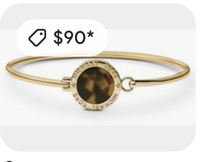 Michael Kors Gold Tone Bangle Bracelet, Dangle Charm, Brown Round Crystal