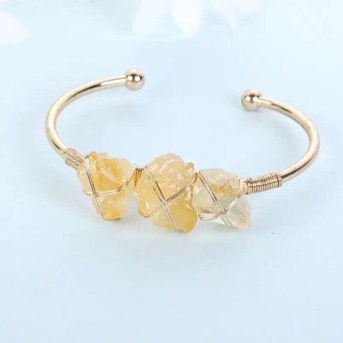 1pcs Raw Citrine Raw Stone Gold Wire Silk Wrapped Bracelet Jewelry Handicraft