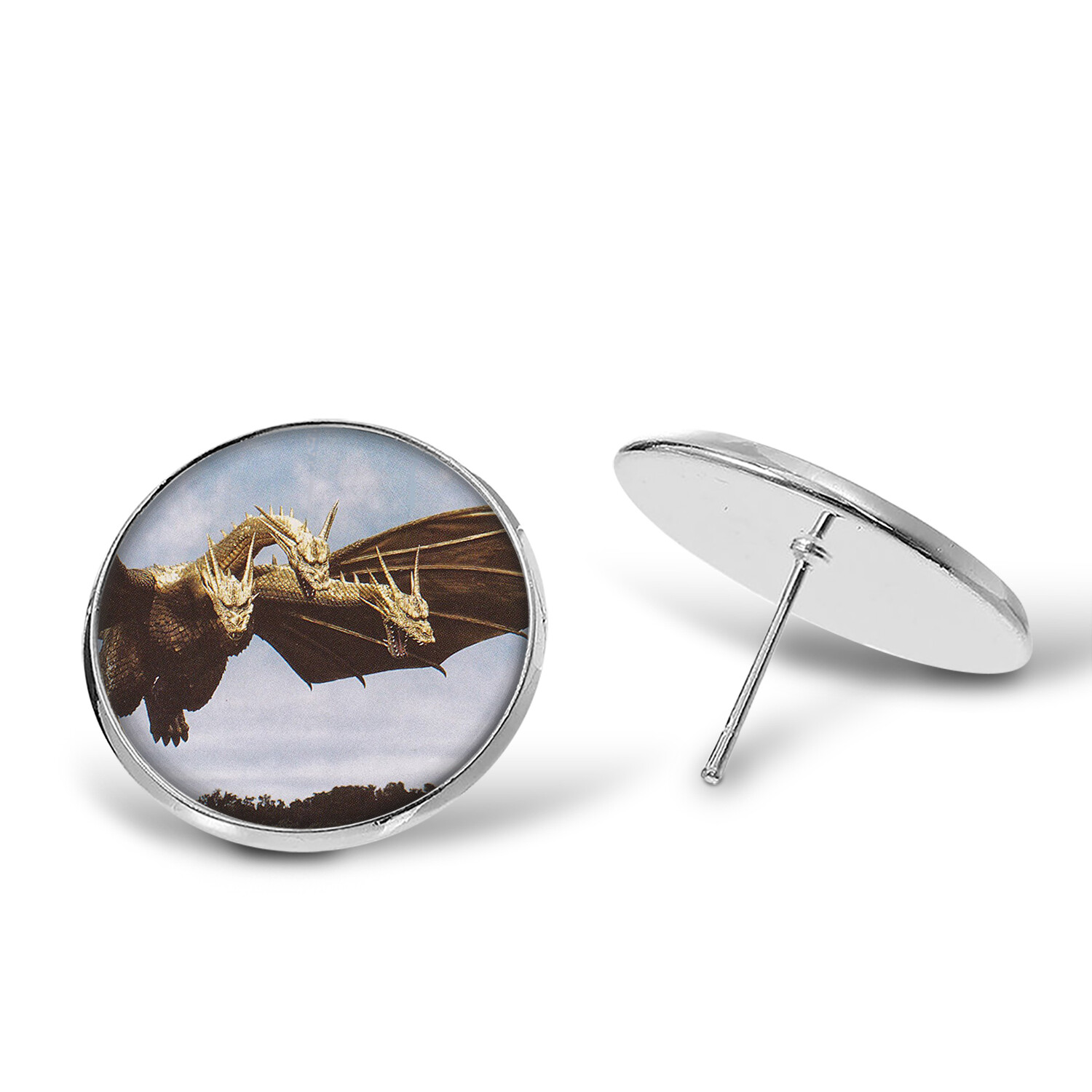 King Ghidorah Key Ring Cufflinks Tie Clip Necklace Ring Earrings Godzilla Mothra