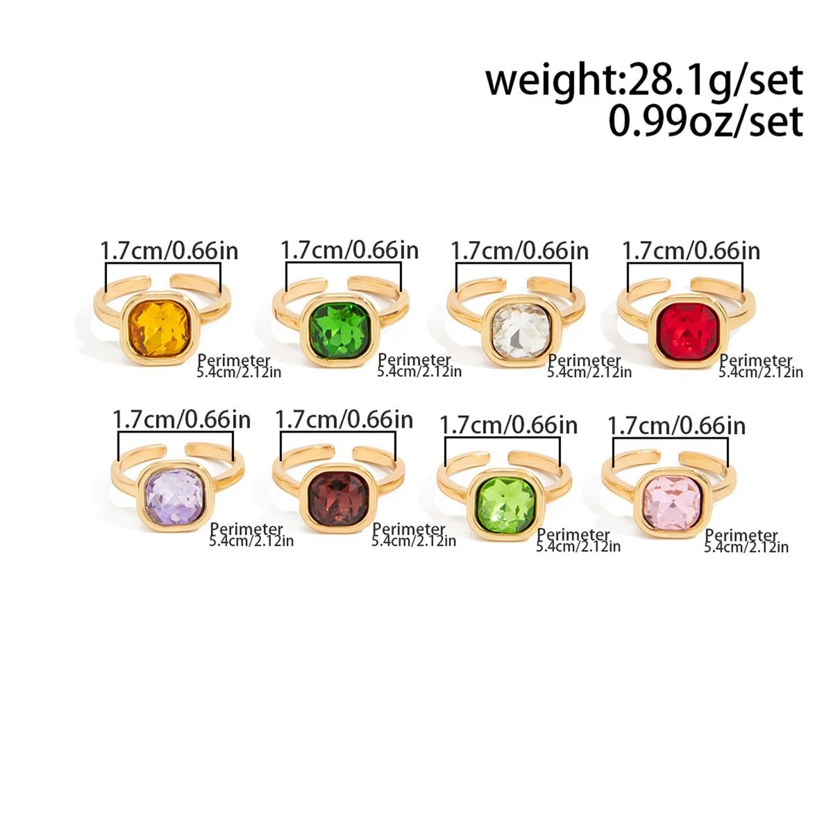 Colorful Gemstone Ring Set for Women, 8PCS Adjustable Stackable Rings with Na…