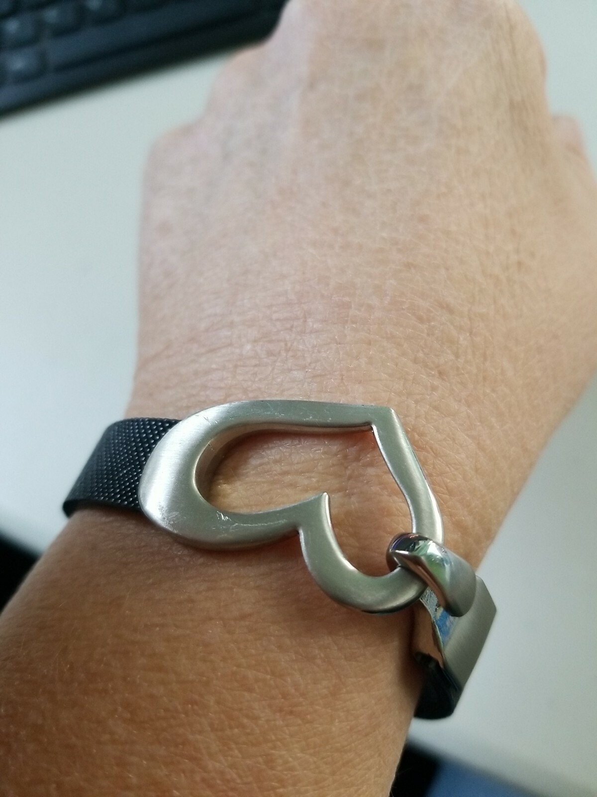 Black or brown Vegan Leather Stainless Steel Heart Cuff Bracelet